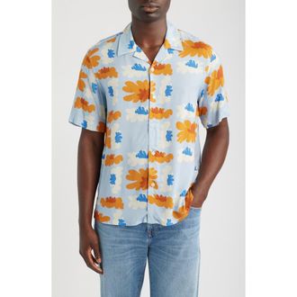 Wax London Didicot Floral Camp Shirt in Blue/rust Multi at Nordstrom, Size Xx-Large