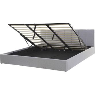 Beliani Cama Con Somier De Poli&eacute;ster Gris Claro 180 X 200 Cm Cabecero Almacenaje Dreux