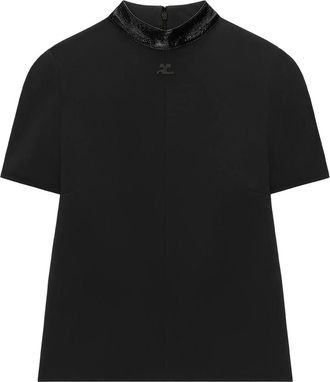 Courr&egrave;ges Vinyl-trimmed High-neck T-shirt