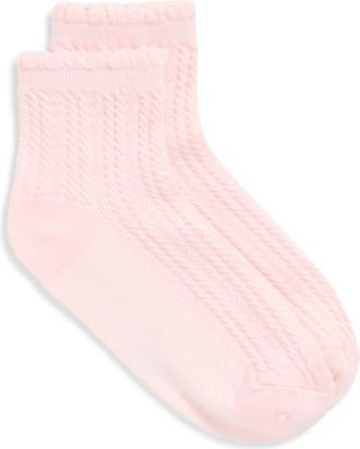 Stems Scallop Cuff Cotton Blend Pointelle Quarter Socks in Rose at Nordstrom