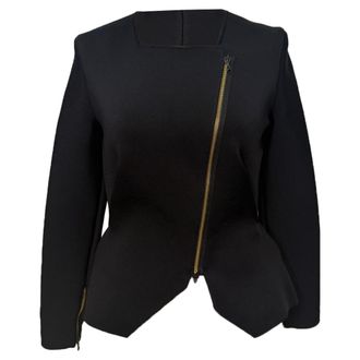 Roland Mouret Diagonal Zipped Peplum Blazer in Black Viscose
