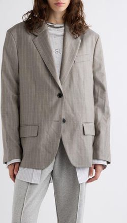 Acne Studios Julago Oversize Layered Pinstripe Wool Jacket in Warm Grey at Nordstrom, Size 40