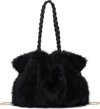Generic Women Plush Tote Handbag Soft Fluffy Faux Fur Crossbody Bag Girls Cute Winter Warm Shoulder Bag(Black)