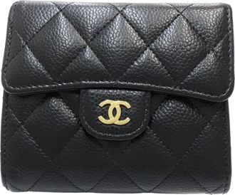 Chanel Black Grained Calfskin Wallet (Tri-Fold) (Pre-Owned)