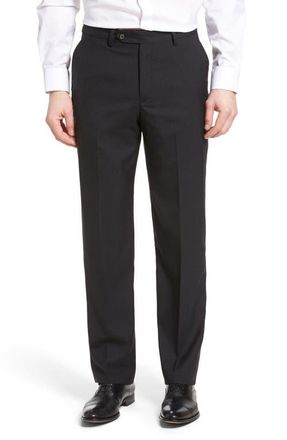 Berle Lightweight Plain Weave Flat Front Classic Fit Trousers in Charcoal at Nordstrom, Size 32 X Unhemmed