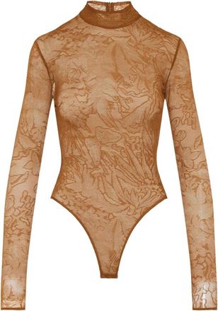 DAVID KOMA Floral Lace High-neck Bodysuit - Dames - Bodies - Bruin - L - Nylon - Tops