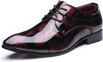 Generic Dress Shoes for Men Lace Up Floral Shiny Derby Shoes PU Leather Anti-Slip Rubber Sole Non Slip Low Top Slip Resistant Party Suitable for Many Occasion