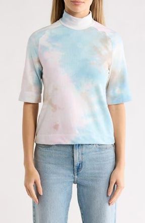 Go Couture Mock Neck Short Sleeve Sweater in Mocha Splash at Nordstrom Rack, Size X-Large