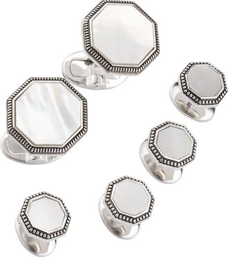 Jan Leslie Octagon Antique Sterling Cufflinks & Studs in White at Nordstrom