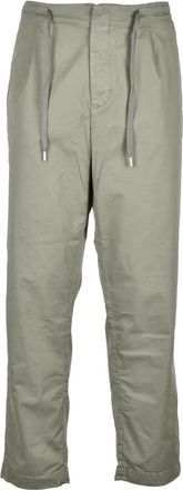 Replay Pleated Military Green Chino Trousers with Button Closure