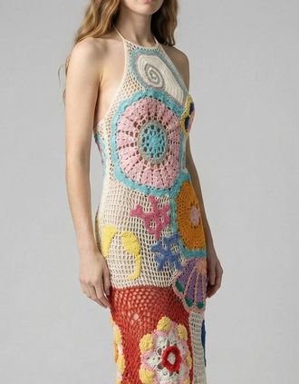 Oceanus Womens Kaia Crochet Coral Multi Maxi Dress - Size: 10/8