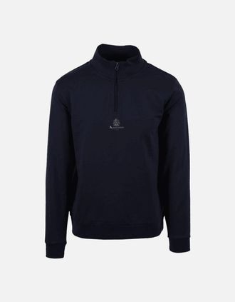 Aquascutum Mens Cotton Crest Logo Navy Quarter Zip Sweatshirt - Black - Size: 36