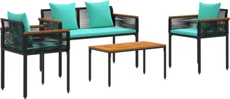 vidaXL Juego De Muebles De Exterior Negro Y Turquesa Rat&aacute;n Sint&eacute;tico Vidaxl