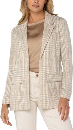 Liverpool L.A. Plaid Boyfriend Relaxed Blazer Womens Jacket Cream Tan Plaid : XS, Polyester/Rayon/Spandex