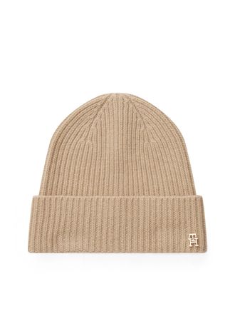 Tommy Hilfiger Beanie TOMMY HILFIGER TH CASHMERE, Damen, beige (sandalwood), Rippstrick, Kaschmir, M&uuml;tzen Beanie, aus Rippstrick, Umschlag
