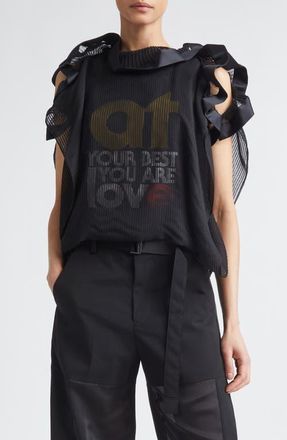 sacai At Your Best, You Are Love Mixed Media Top in Black at Nordstrom, Size 1