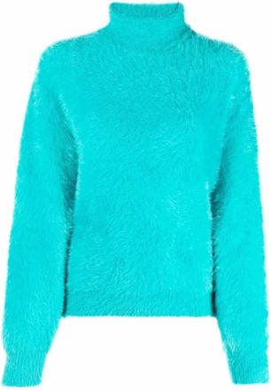 Stella McCartney Blauwe Faux-Fur Rolkraagtrui - Dames - Coltruien - Blauw - S - Katoen - Truien & Vesten