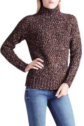 Kensie Twisted Slub Boucle Long Sleeve Mock Neck Sweater In Black Combo