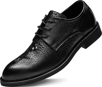 Generic Oxford Shoes for Men Lace Up Crocodile Embossed Burnished Toe Derby Shoes Leather Rubber Sole Low Top Anti-Slip Non Slip Resistant Prom(Black,10.5 UK)