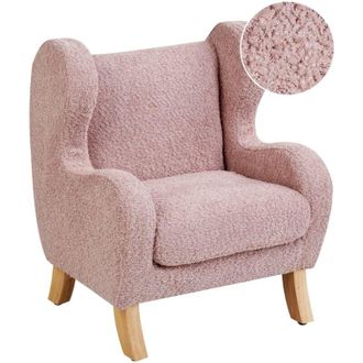 Beliani Sedia imbottita in boucl&eacute; con braccioli peluche per bambini Rosa chiaro Farum