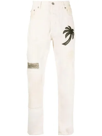 Palm Angels JEANS REGULAR CON LOGO PALM TREE CURVO - Toni neutri