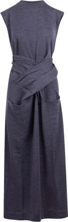 Jil Sander Kleedjes, Dames, Grijs, S, Wol, Wollen jurk met overslagdetail