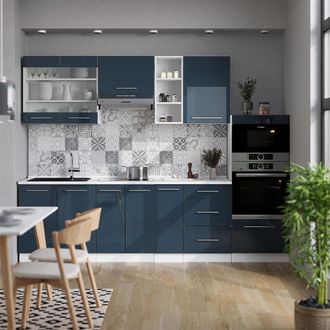 Vicco Mueble De Cocina Fame-line, Azul Oscuro Alto Brillo/blanco, 280 Cm Sin Encimera