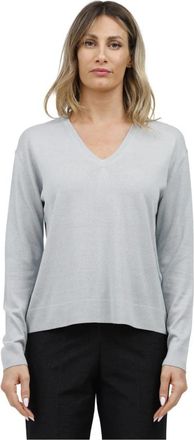 Max Mara Zijden en katoenen trui met V-hals - Dames - V-hals truien - Blauw - XS - Katoen - Truien & Vesten