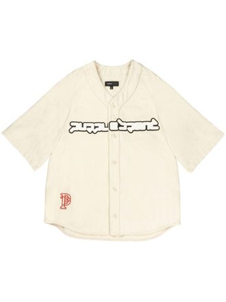 Purple logo-print cotton shirt - Neutrals