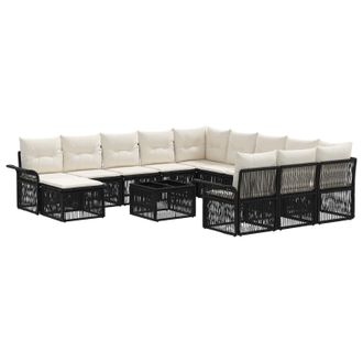 vidaXL Conjunto De Sof&aacute;s De Jard&iacute;n 13 Pcs Negro Y Blanco Crema Vidaxl