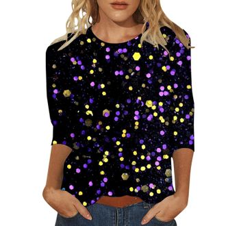 Generic Sparkly Tops for Women UK Sparkly Sequin Long Sleeve Fashion Off Shoulder Party Blouse 3/4 Sleeve Evening Tops Jumpers Party for Women UK