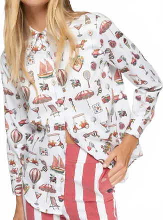 Vilagallo Long Sleeve Print Blouse With Balloons In Multi