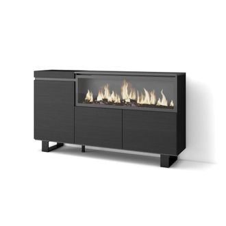 Skraut Home Aparador efecto madera negro 158x35x87cm chimenea efecto fuego