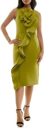 Nina Leonard Oversize Rosette Ruffle Sheath Dress in Moss at Nordstrom Rack, Size X-Large