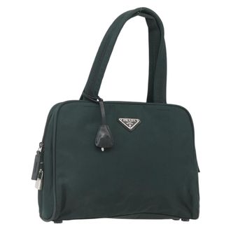 Prada Bowling Shoulder Bag Tessuto Green Nylon Handbag (Pre-Owned)