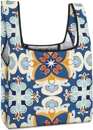 Generic Moroccan Ottoman Trellis Floral Motifs Shopping Bag Reusable Grocery Tote Bag Foldable Handbag for Travel Picnic