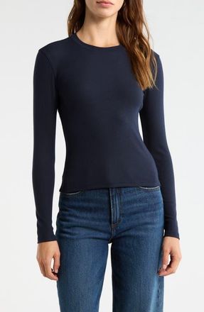 Frame Denim The Long Sleeve Rib Crewneck T-Shirt in Navy at Nordstrom, Size X-Small