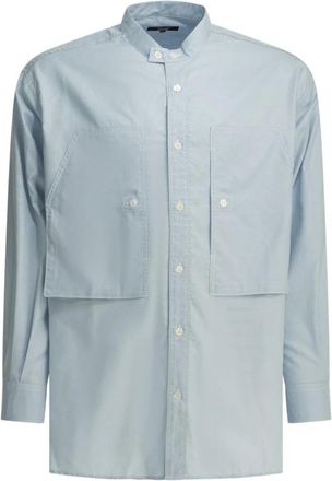 Comme Des Gar&ccedil;ons Bandkraag Shirt met Utility Zakken - Heren - Casual Overhemden - Blauw - M - Katoen - Overhemden