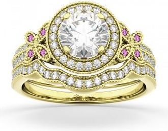 Allurez Butterfly Diamond & Pink Sapphire Engagement Set 14k Yellow Gold (0.50ct)