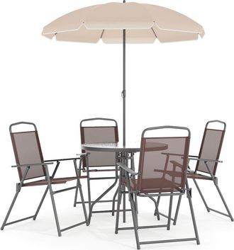 Flash Furniture 6 Piece Brown Patio Garden Set with Umbrella Table and Set of 4 Folding Chairs