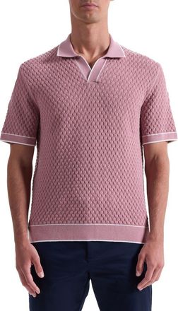 Bugatchi Johnny Collar Basket Stitch Cotton Blend Polo Sweater in Wood Rose at Nordstrom, Size Xx-Large