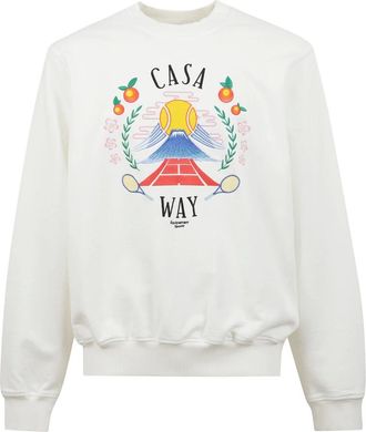 Casablanca Hoodies & sweatvesten, Heren, Wit, 3Xl, Katoen, Katoenen sweatshirt met geribbelde boorden en frontborduursel