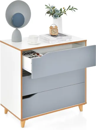 Costway Costway - C&oacute;moda De 3 Cajones, Mesitas De Noche, C&oacute;moda Moderna Con Asas Integradas, Dispositivo Antivuelco, Armario Auxiliar De C&oacute;moda Para Pasillo E