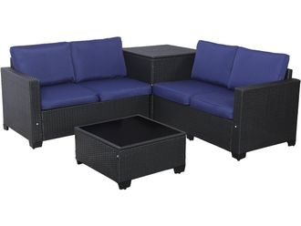 Habitat et Jardin Conjunto De Muebles De Jard&iacute;n De Resina Tejida riley Con Caja De Almacenaje - 4 Plazas - Azul Oscuro