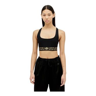 Versace Sleeveless Tops, female, Black, Size: XS Greca Trim Sports Bra
