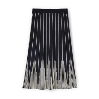 Motivi Geplooide gestreepte midi-rok - Dames - Midirokken - Blauw - XS - Nylon - Rokken