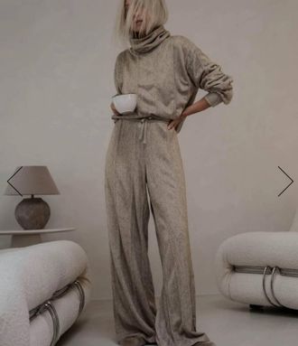 Splendid Womens Cable Lounge Wide Leg Pant In Beige