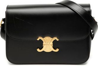 Celine 2022 Classique Shiny Calfskin Triomphe crossbodytas - Zwart
