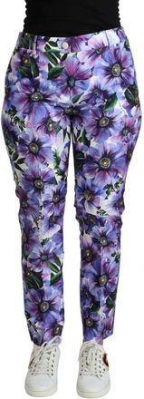 Dolce & Gabbana Purple Floral Print Tapered Cotton Womens Pants (Pre-Owned)