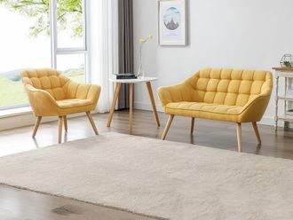 VENTE-UNIQUE.COM Sof&aacute; de 2 plazas y sill&oacute;n de tela amarillo mostaza caserta